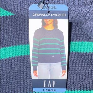 GAP Women's Crewneck Sweater - Dark Blue and Teal Stripes